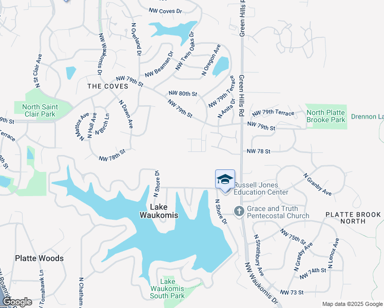 map of restaurants, bars, coffee shops, grocery stores, and more near 4717 Northwest 78 Street in Kansas City