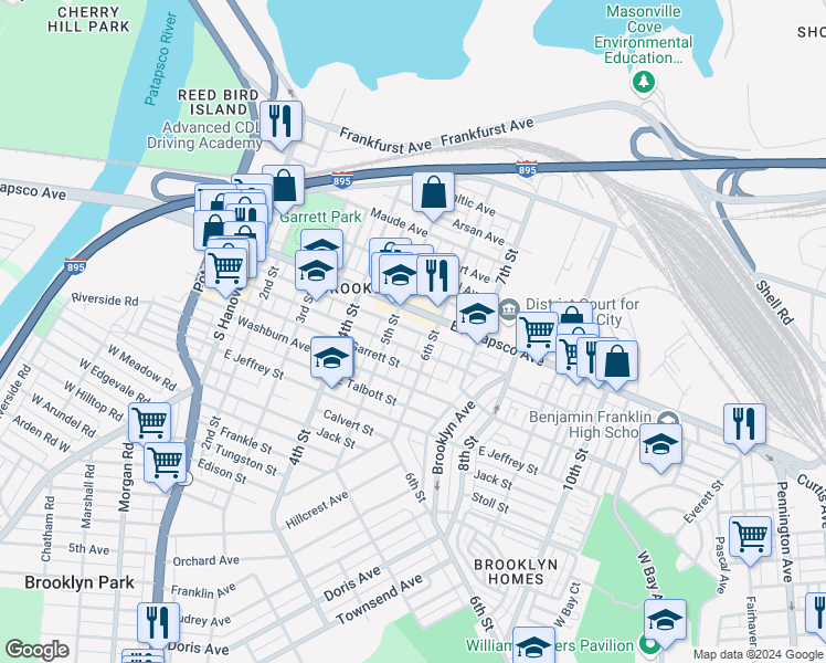 map of restaurants, bars, coffee shops, grocery stores, and more near 533 Cambria Street in Baltimore
