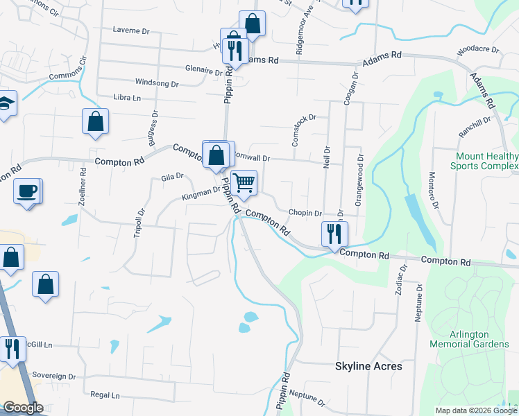 map of restaurants, bars, coffee shops, grocery stores, and more near 9070 Pippin Road in Cincinnati