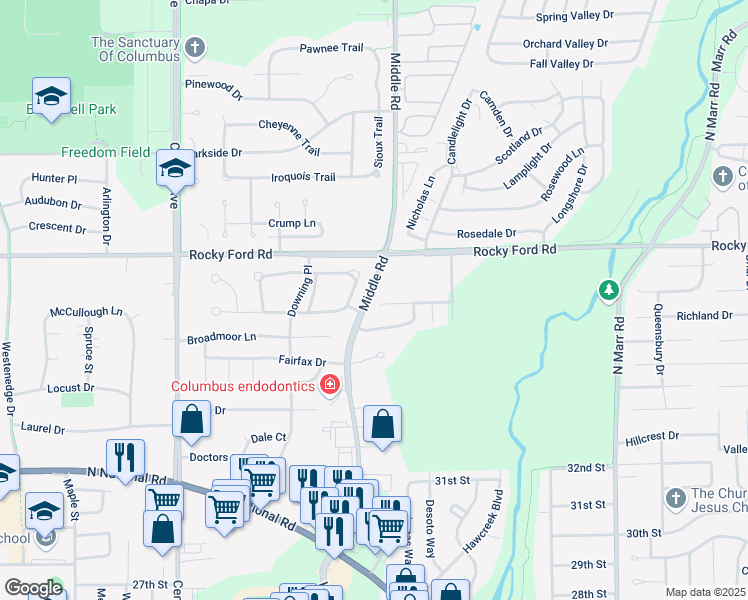 map of restaurants, bars, coffee shops, grocery stores, and more near 2452 Cedar Crest Drive in Columbus