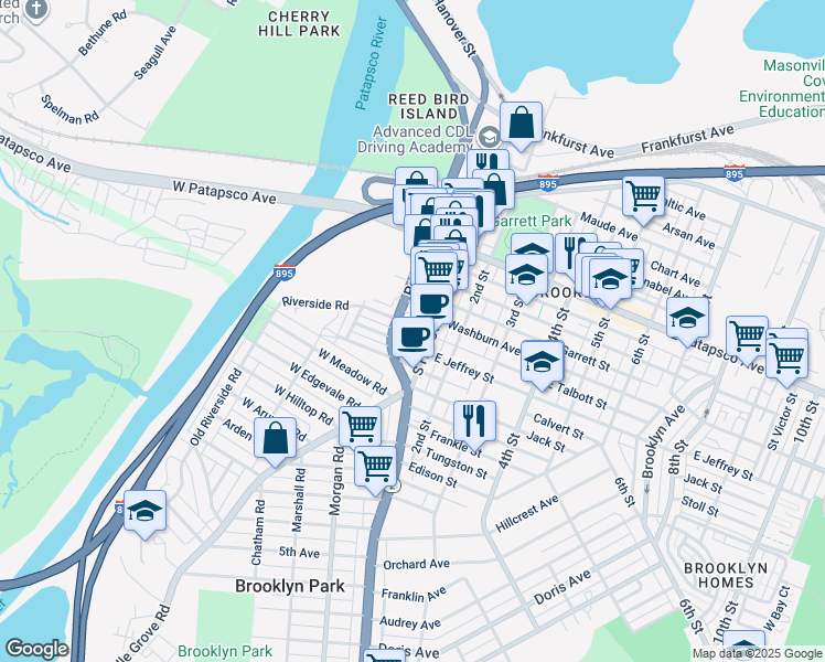 map of restaurants, bars, coffee shops, grocery stores, and more near 7 West Talbott Street in Baltimore