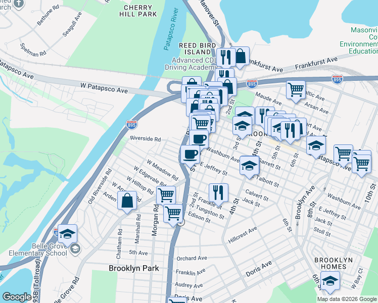 map of restaurants, bars, coffee shops, grocery stores, and more near 9 Talbott Street in Baltimore