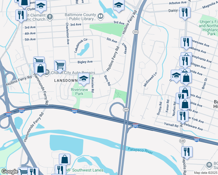 map of restaurants, bars, coffee shops, grocery stores, and more near 3200 Gorham Court in Baltimore County