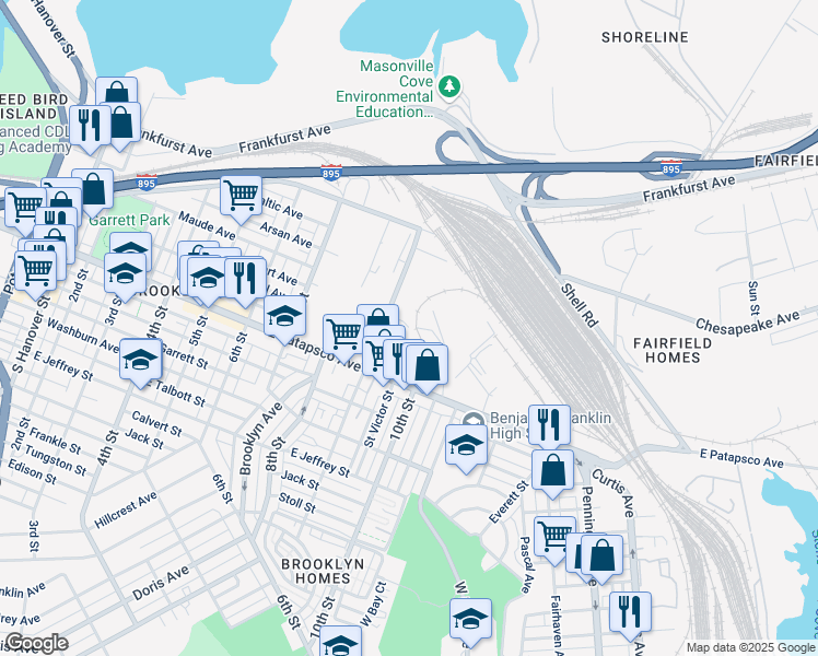 map of restaurants, bars, coffee shops, grocery stores, and more near 998 Annabel Avenue in Baltimore