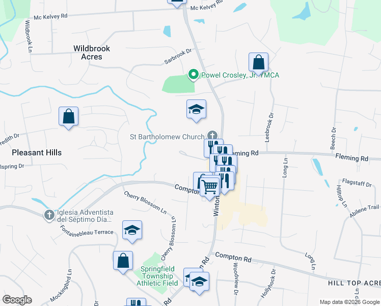 map of restaurants, bars, coffee shops, grocery stores, and more near 766 Fleming Road in Cincinnati