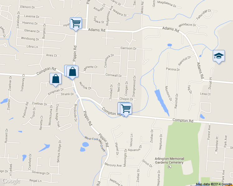 map of restaurants, bars, coffee shops, grocery stores, and more near 9145 Trinidad Drive in Cincinnati