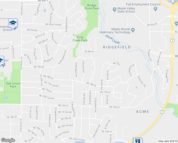 map of restaurants, bars, coffee shops, grocery stores, and more near 7824 North Garfield Avenue in Kansas City