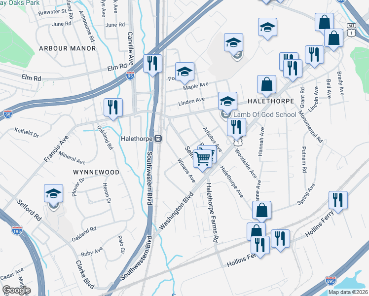 map of restaurants, bars, coffee shops, grocery stores, and more near 1724 Selma Avenue in Halethorpe