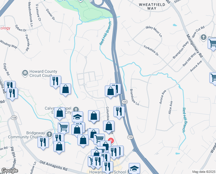 map of restaurants, bars, coffee shops, grocery stores, and more near 4946 Lee Farm Court in Ellicott City