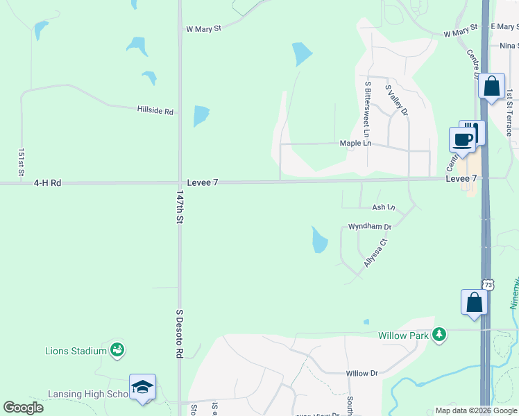 map of restaurants, bars, coffee shops, grocery stores, and more near 811 4-H Road in Lansing