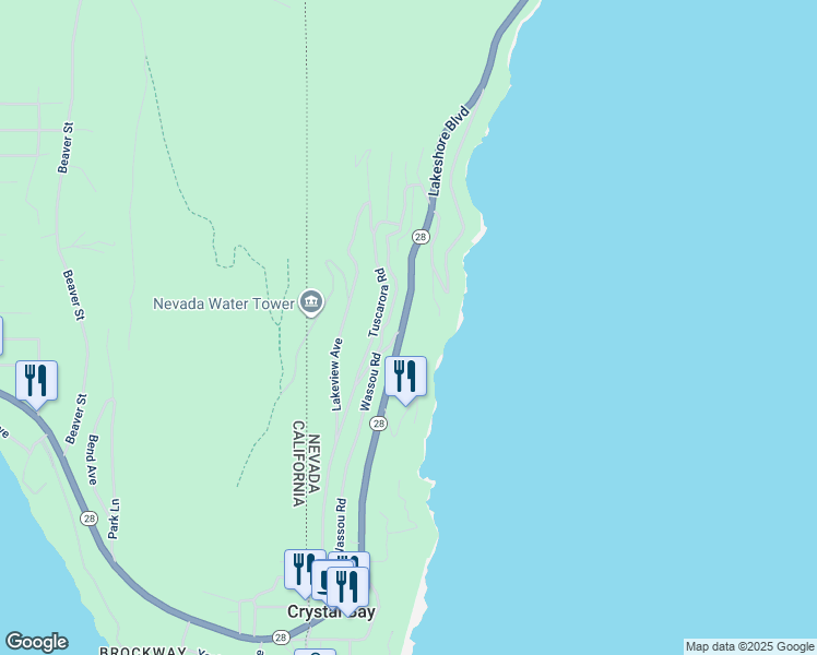 map of restaurants, bars, coffee shops, grocery stores, and more near 340 Nevada 28 in Crystal Bay