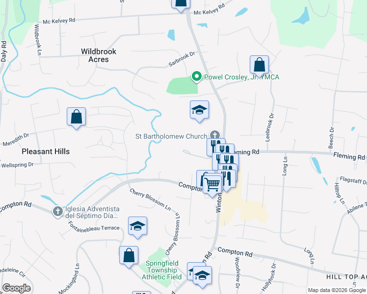 map of restaurants, bars, coffee shops, grocery stores, and more near 9375 Winton Road in Cincinnati