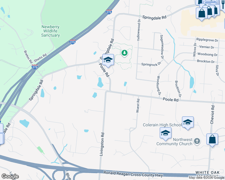 map of restaurants, bars, coffee shops, grocery stores, and more near 4630 Poole Road in Cincinnati