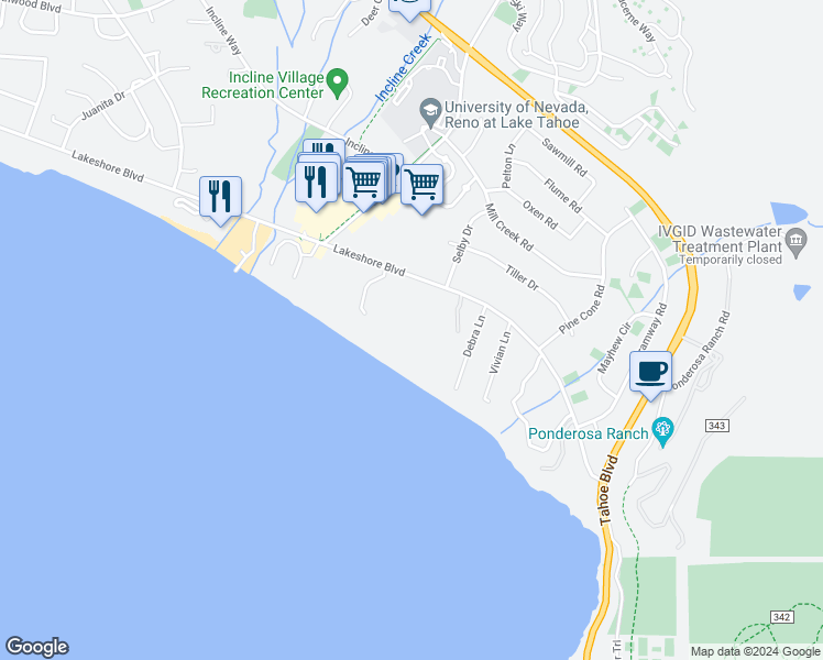 map of restaurants, bars, coffee shops, grocery stores, and more near 1041 Lakeshore Boulevard in Incline Village