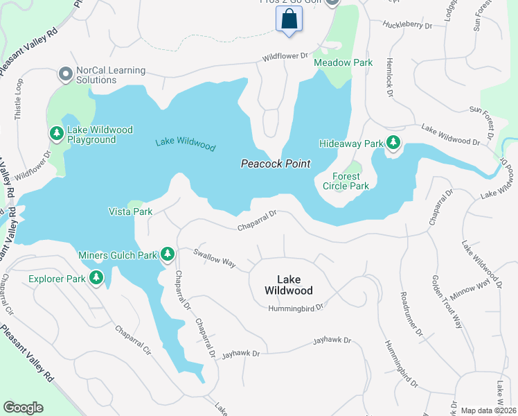 map of restaurants, bars, coffee shops, grocery stores, and more near 18408 Chaparral Drive in Penn Valley