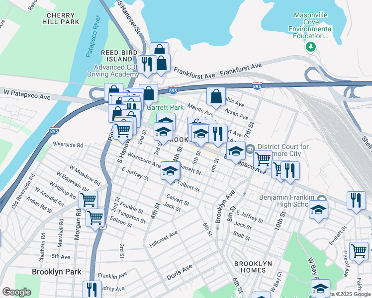 map of restaurants, bars, coffee shops, grocery stores, and more near 406 Cambria Street in Baltimore