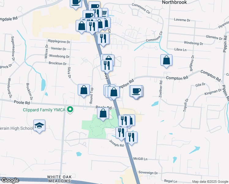 map of restaurants, bars, coffee shops, grocery stores, and more near 3390 Compton Road in Cincinnati