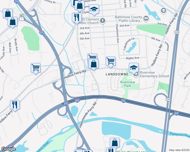 map of restaurants, bars, coffee shops, grocery stores, and more near 3111 Hammonds Ferry Road in Halethorpe