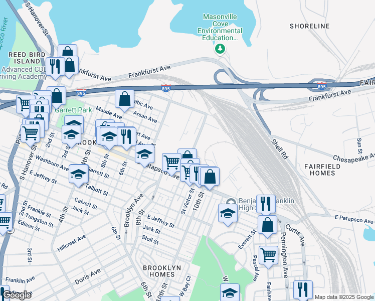 map of restaurants, bars, coffee shops, grocery stores, and more near 3500 9th Street in Baltimore