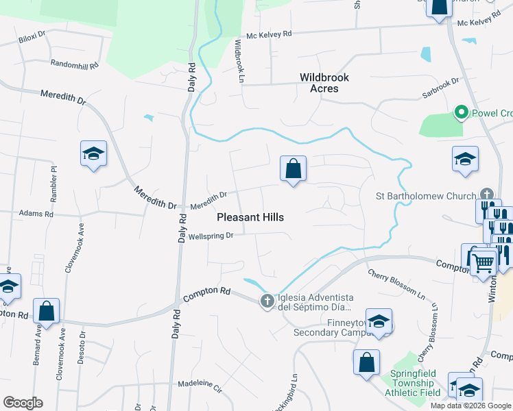 map of restaurants, bars, coffee shops, grocery stores, and more near in Pleasant Hills