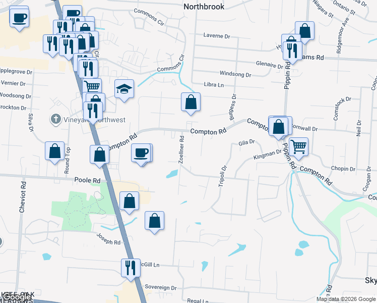 map of restaurants, bars, coffee shops, grocery stores, and more near 9146 Zoellner Drive in Cincinnati