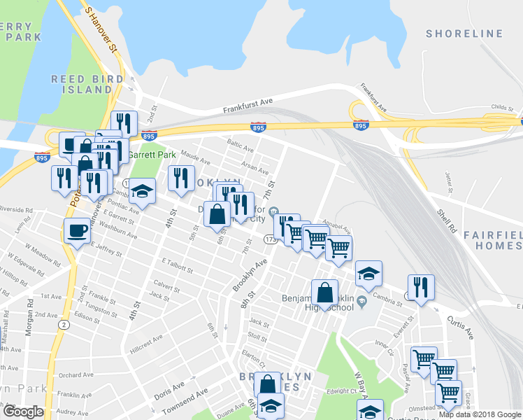 map of restaurants, bars, coffee shops, grocery stores, and more near 698 Annabel Avenue in Baltimore