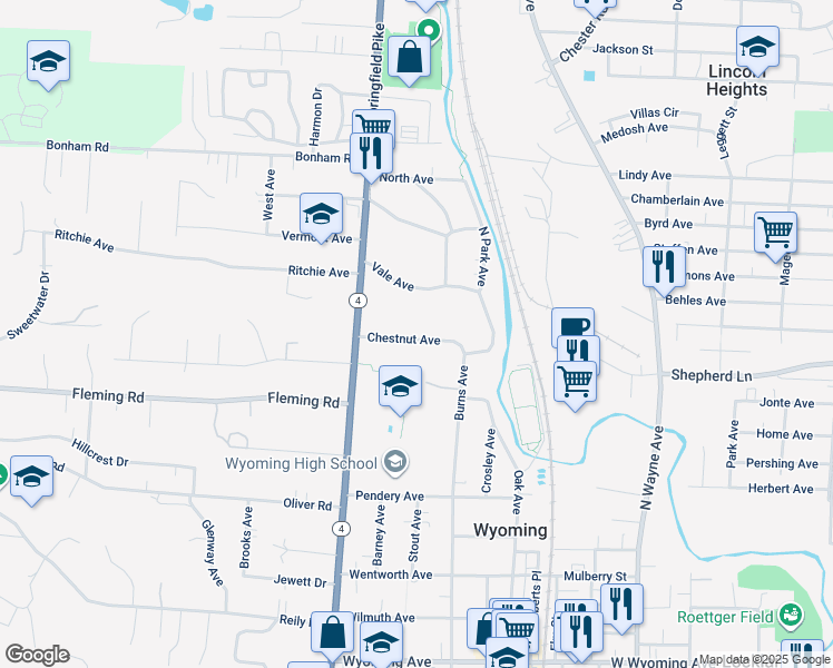 map of restaurants, bars, coffee shops, grocery stores, and more near 56 Chestnut Avenue in Cincinnati