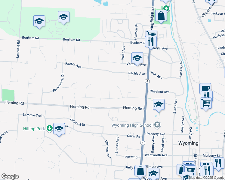 map of restaurants, bars, coffee shops, grocery stores, and more near 1224 Ridgecliff Drive in Cincinnati