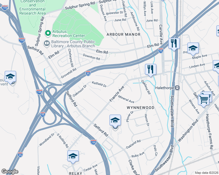 map of restaurants, bars, coffee shops, grocery stores, and more near 1173 Kelfield Drive in Arbutus