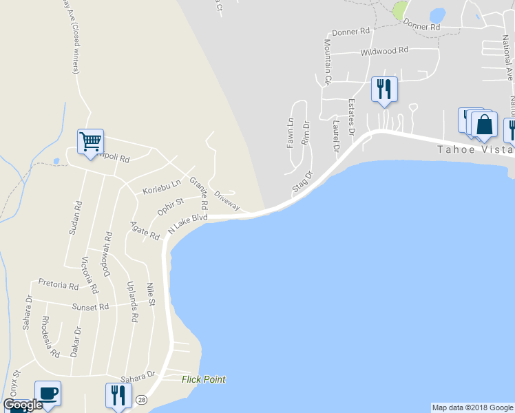 map of restaurants, bars, coffee shops, grocery stores, and more near 6123 North Lake Boulevard in Carnelian Bay
