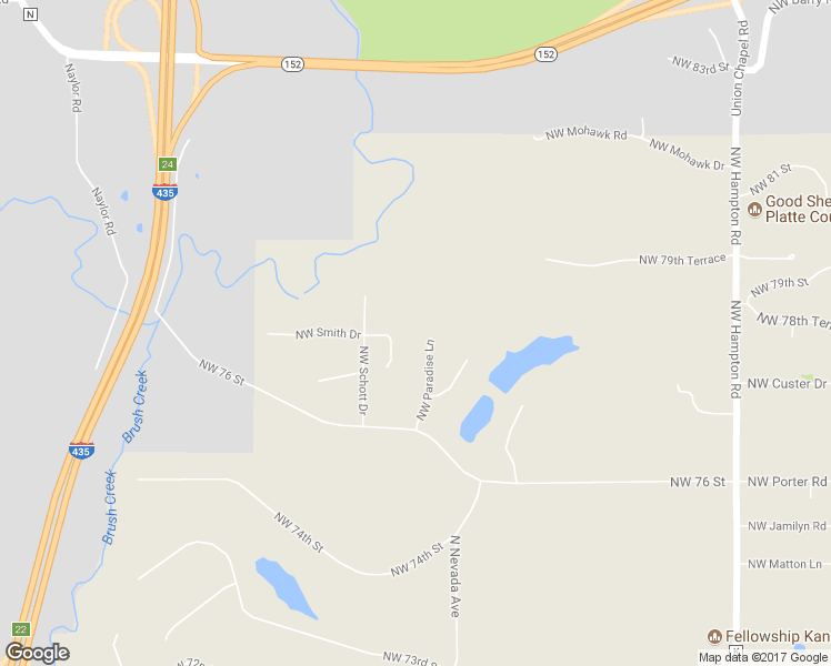 map of restaurants, bars, coffee shops, grocery stores, and more near 7708 Northwest Paradise Lane in Parkville