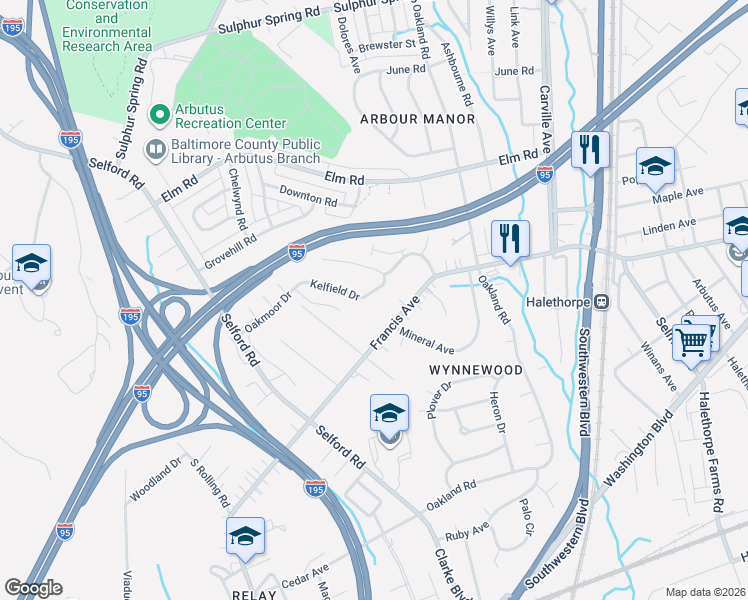 map of restaurants, bars, coffee shops, grocery stores, and more near 1173 Kelfield Drive in Arbutus