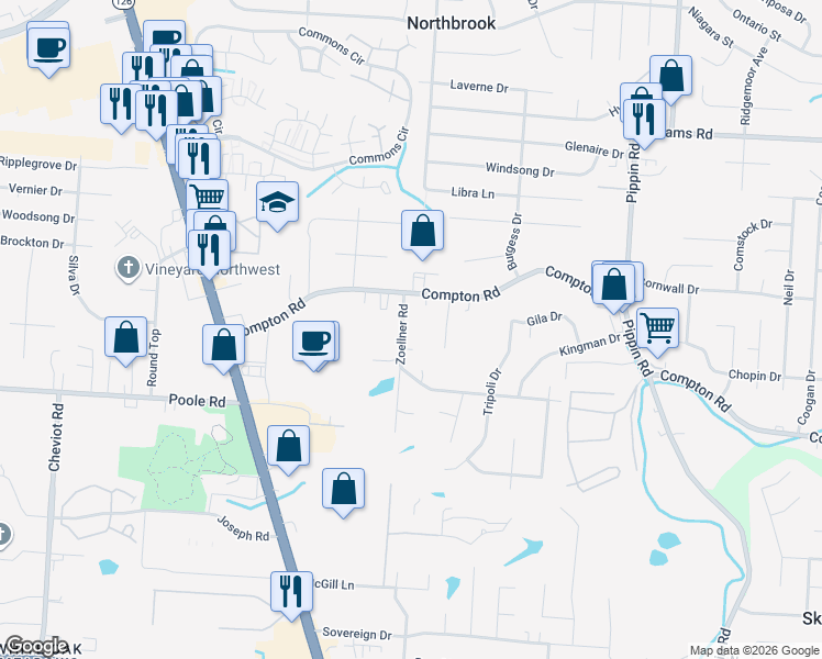 map of restaurants, bars, coffee shops, grocery stores, and more near 9146 Zoellner Drive in Cincinnati