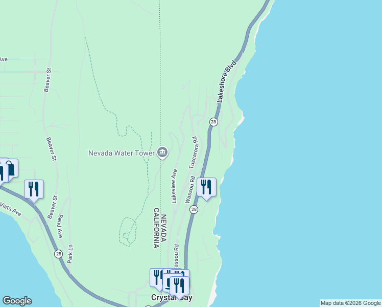 map of restaurants, bars, coffee shops, grocery stores, and more near 355 Tuscarora Road in Incline Village