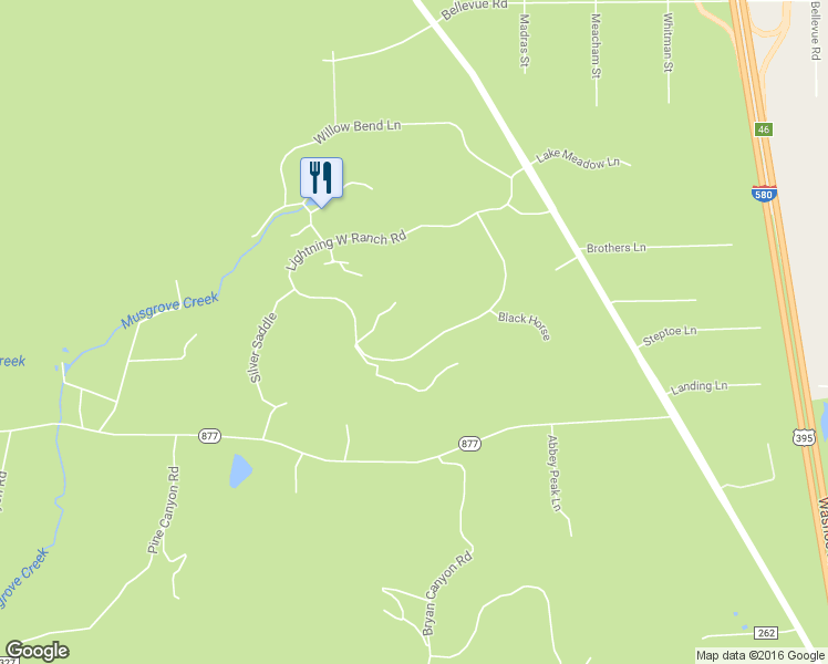 map of restaurants, bars, coffee shops, grocery stores, and more near 44 Lightning West Ranch Road in New Washoe City