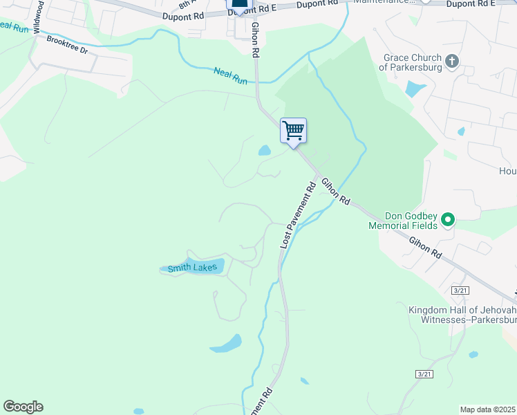 map of restaurants, bars, coffee shops, grocery stores, and more near Empire Lake Dr in Parkersburg