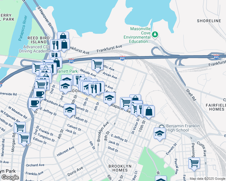 map of restaurants, bars, coffee shops, grocery stores, and more near 3520 7th Street in Baltimore