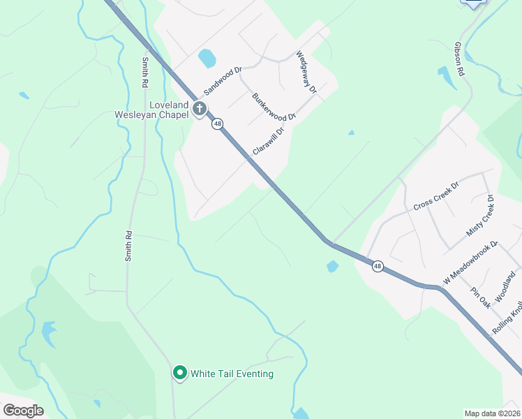 map of restaurants, bars, coffee shops, grocery stores, and more near 6781 Oakland Road in Loveland