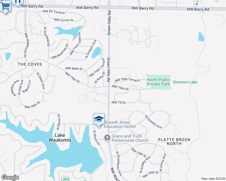 map of restaurants, bars, coffee shops, grocery stores, and more near 7810 North Strathbury Avenue in Kansas City