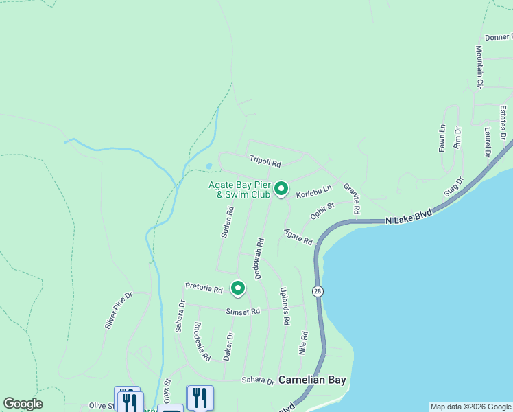map of restaurants, bars, coffee shops, grocery stores, and more near 5858 Dodowah Road in Carnelian Bay