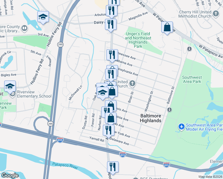 map of restaurants, bars, coffee shops, grocery stores, and more near 2800 Vermont Avenue in Halethorpe