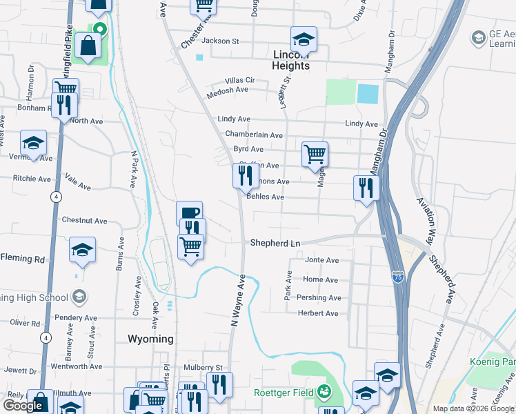 map of restaurants, bars, coffee shops, grocery stores, and more near 955 Schumard Avenue in Cincinnati
