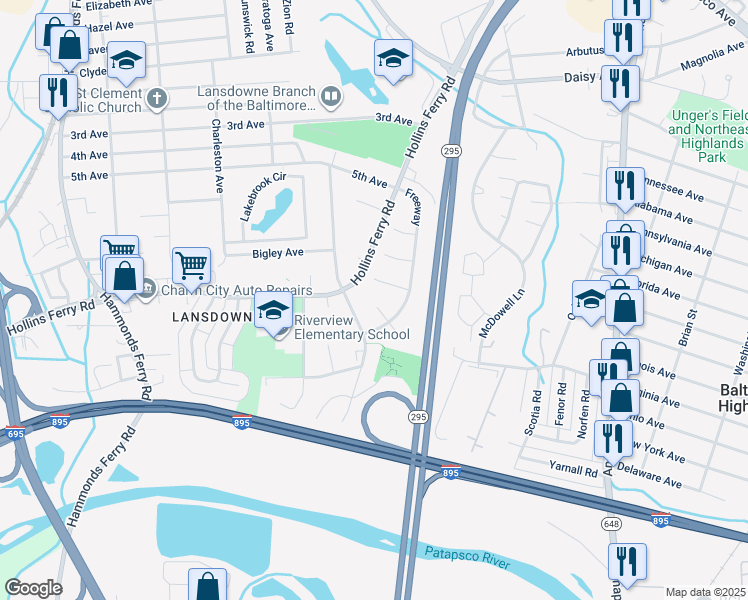 map of restaurants, bars, coffee shops, grocery stores, and more near 902 Niagara Court in Halethorpe