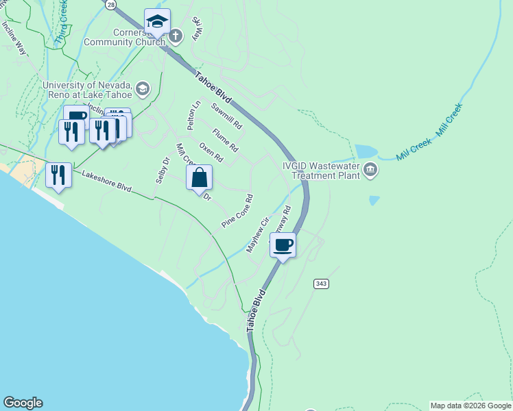 map of restaurants, bars, coffee shops, grocery stores, and more near 122 Pine Cone Road in Incline Village