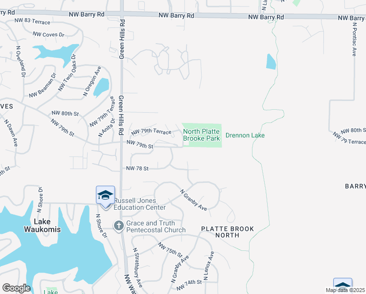 map of restaurants, bars, coffee shops, grocery stores, and more near 7910 North Granby Avenue in Kansas City