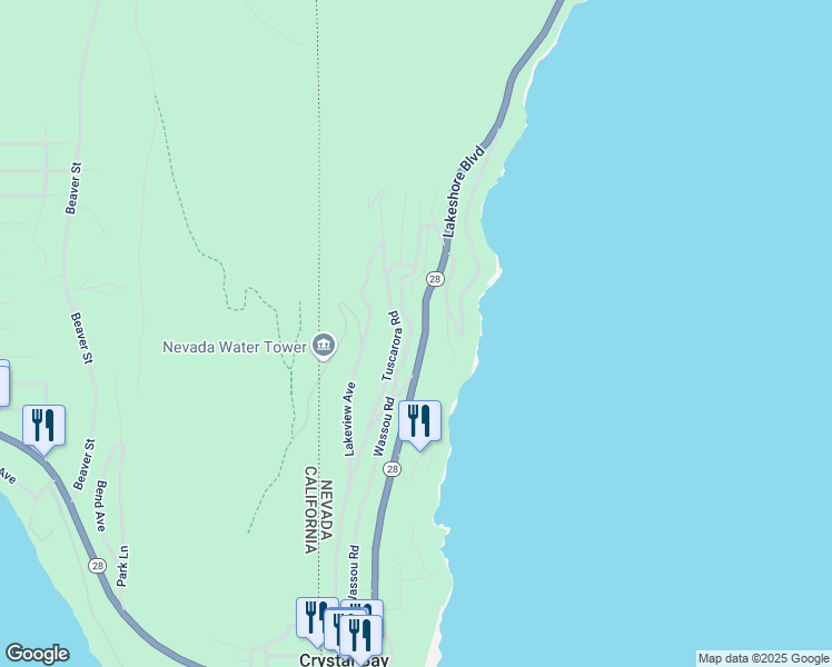 map of restaurants, bars, coffee shops, grocery stores, and more near 340 Nevada 28 in Crystal Bay
