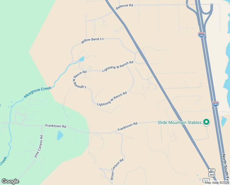 map of restaurants, bars, coffee shops, grocery stores, and more near 44 Lightning West Ranch Road in New Washoe City