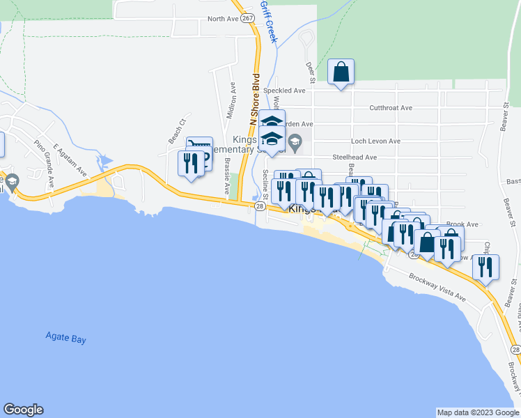 map of restaurants, bars, coffee shops, grocery stores, and more near 141 Secline Street in Kings Beach