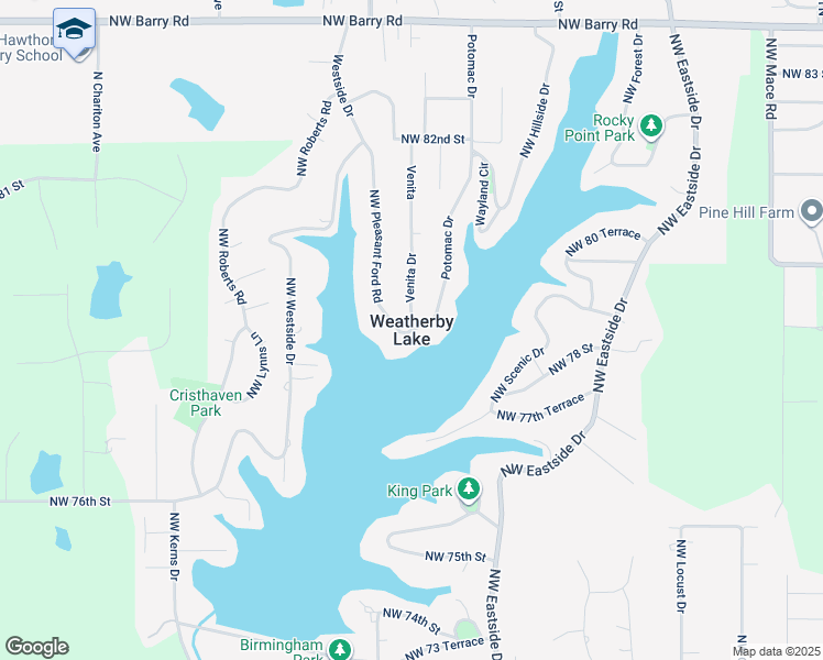 map of restaurants, bars, coffee shops, grocery stores, and more near in Weatherby Lake