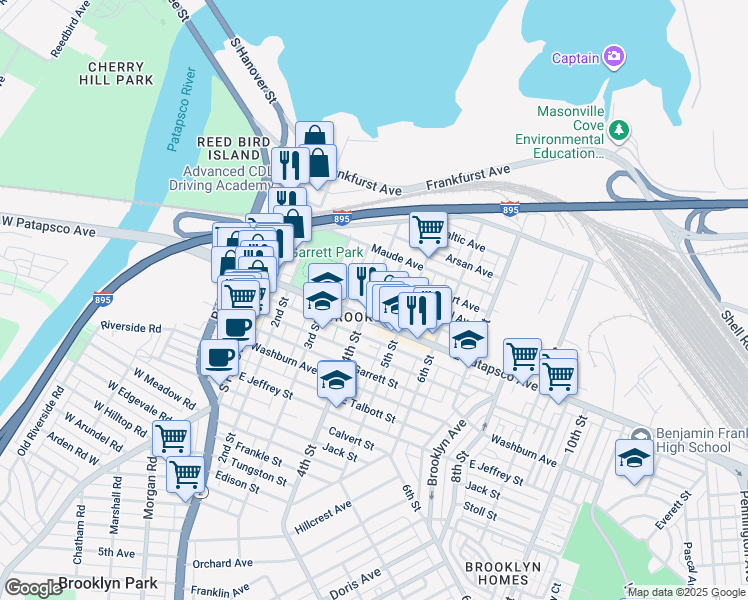 map of restaurants, bars, coffee shops, grocery stores, and more near 3559 4th Street in Baltimore